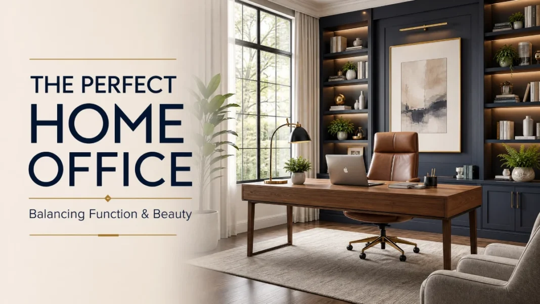 Functional and Beautiful Home Office Design - Workspace Inspiration A stylish and well-organized home office featuring a sleek wooden desk, ergonomic chair, and built-in bookshelves with soft natural light.