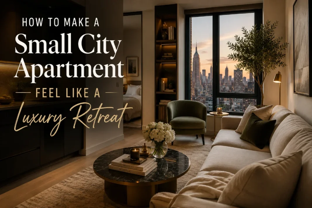Make a Small City Apartment Feel Like a Luxury Retreat Modern small city apartment with luxury-inspired interior design, cozy lighting, elegant furniture, and sophisticated decor creating a relaxing retreat.