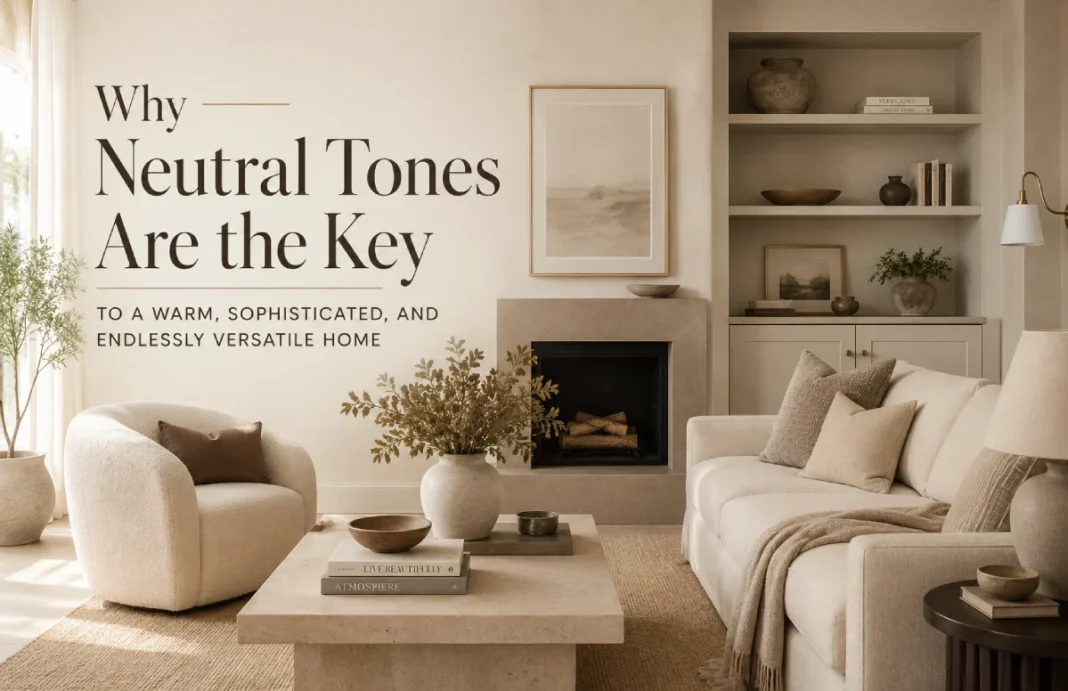 Neutral Tone Living Room Interior for a Warm and Sophisticated Home Elegant neutral tone living room featuring beige furniture, soft textures, natural décor, and warm lighting for a timeless and sophisticated home design.