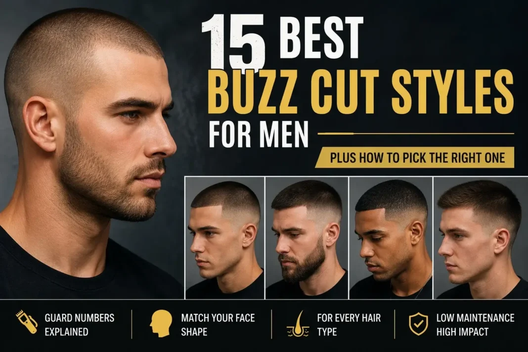 15 Best Buzz Cut Styles for Men – Complete Guide to Buzz Cut Haircuts 15 best buzz cut styles for men featuring different buzz cut haircuts with guard numbers and fade variations for every face shape