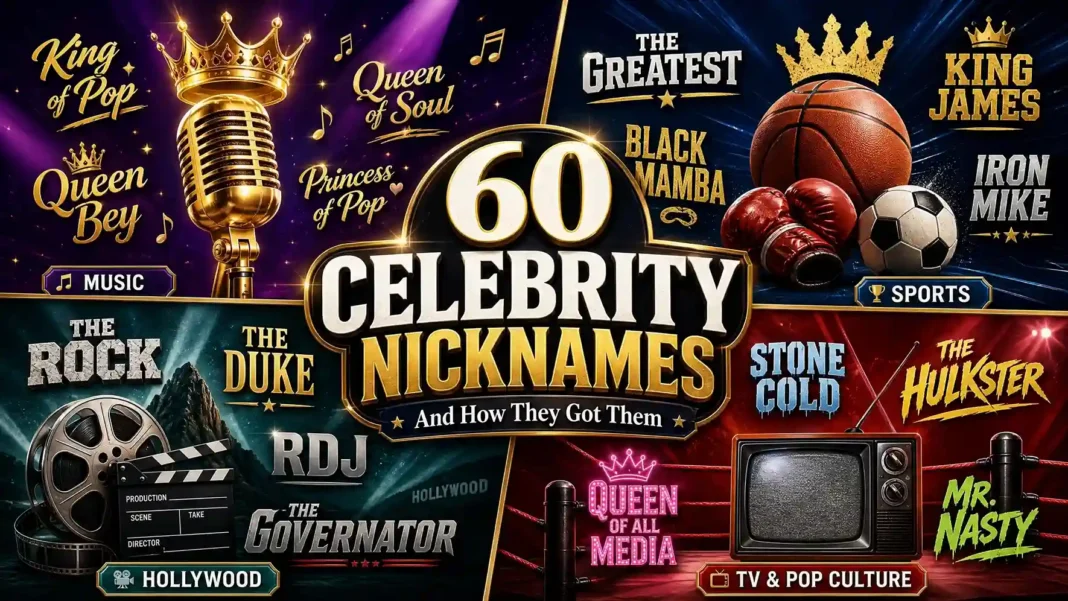 60 Celebrity Nicknames and How They Got Them | Famous Monikers Explained 60 Celebrity Nicknames and How They Got Them - Music, Sports, Hollywood, and TV Pop Culture Famous Celebrity Nicknames Including King of Pop, Queen Bey, The Rock, and The Greatest
