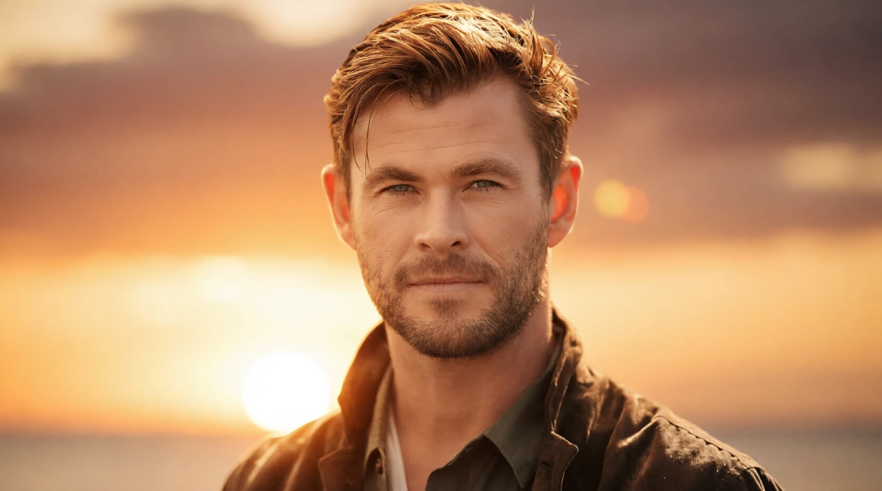 Chris Hemsworth inside a modern fitness and entertainment office.