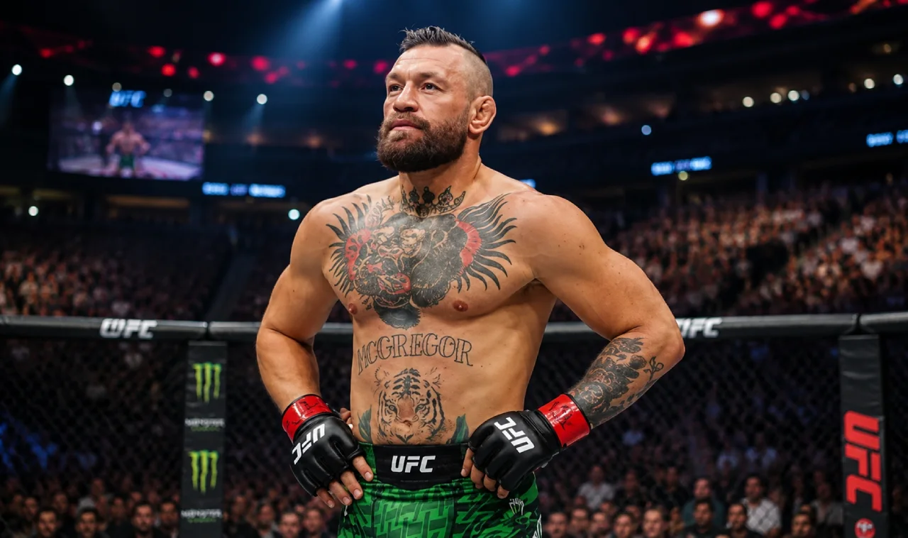 Conor McGregor with his Proper No. Twelve whiskey brand and UFC imagery.