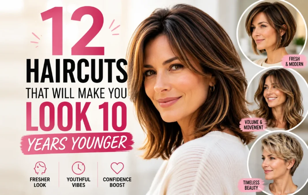 Haircuts That Will Make You Look 10 Years Younger Woman showcasing youthful haircut ideas that create a younger-looking appearance.