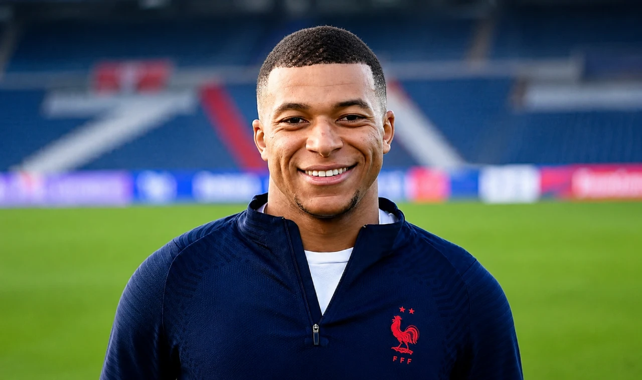 Kylian Mbappé celebrating a goal for Real Madrid with Nike and Hublot branding.