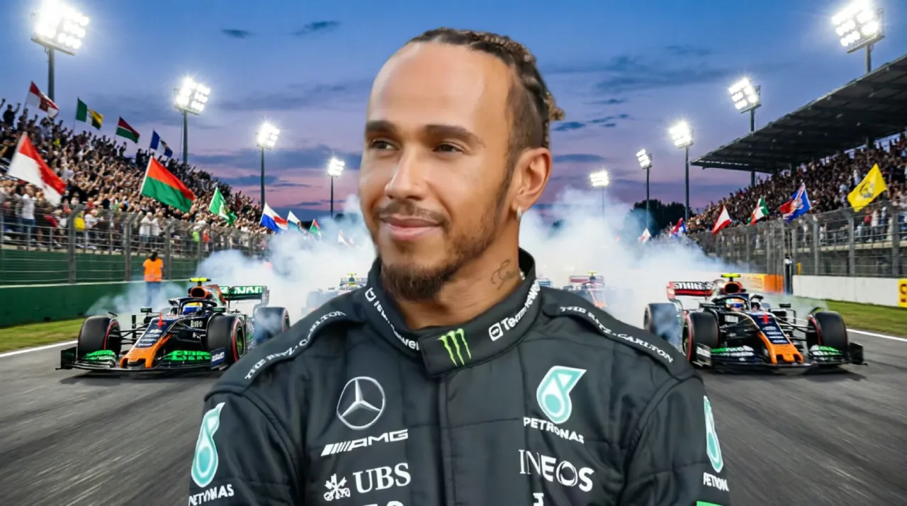 Lewis Hamilton in Ferrari F1 suit with Dior and Lululemon branding.