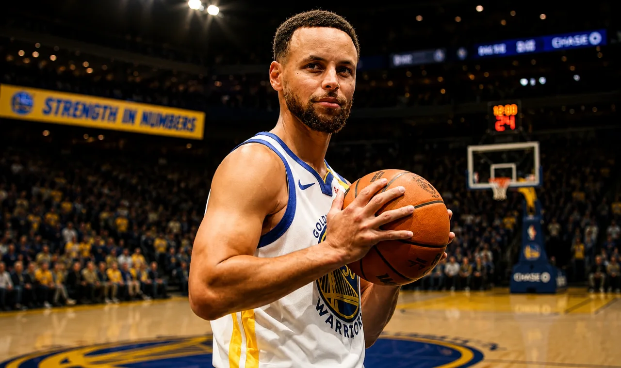 Stephen Curry shooting with Curry Brand shoes and Chase bank court-side ad.