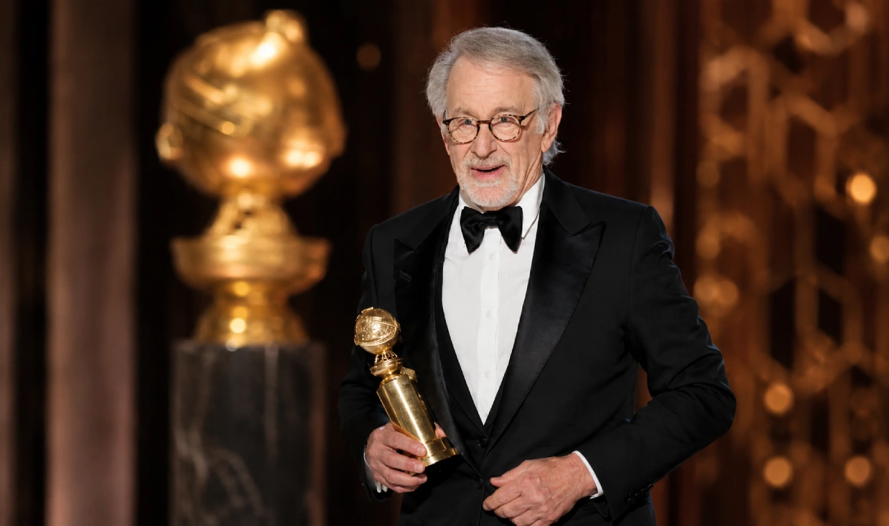 Illustration symbolizing Steven Spielberg's film and theme park royalty empire