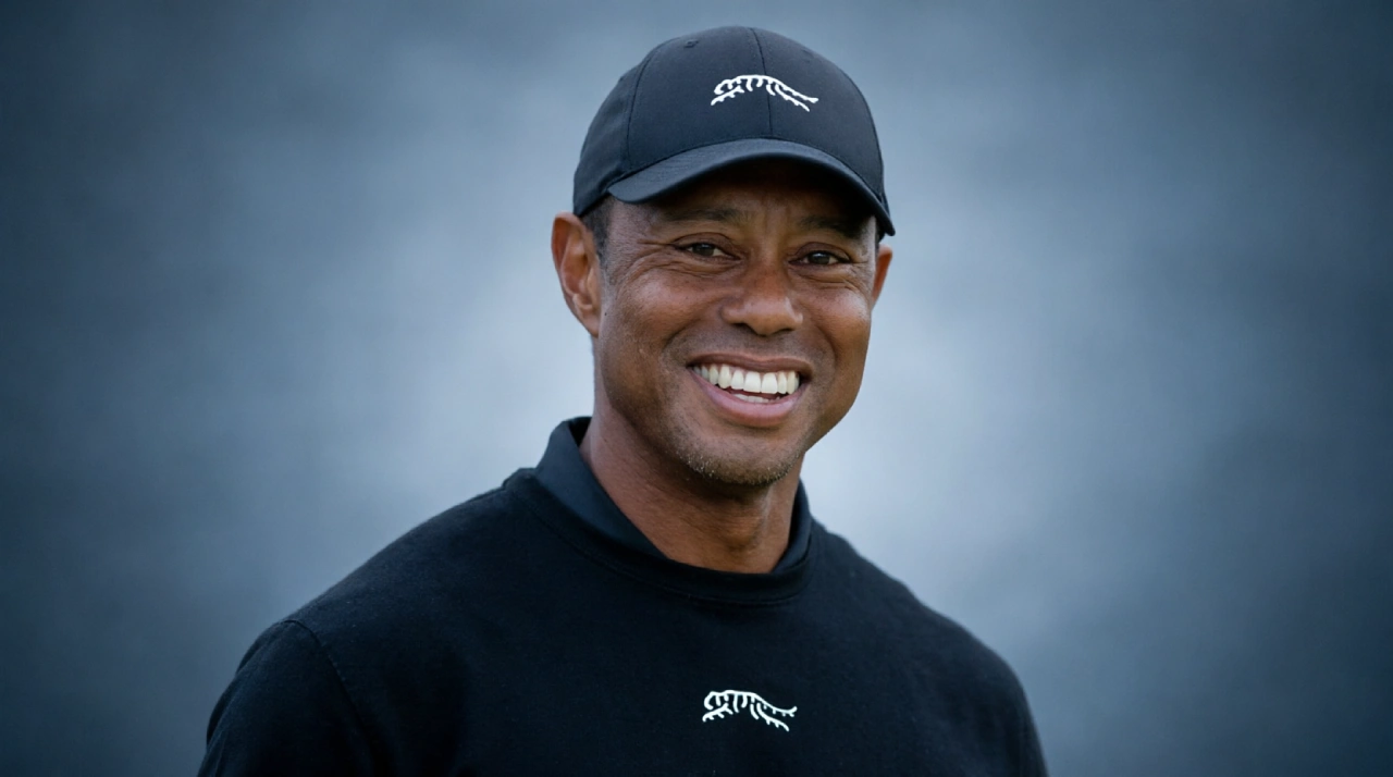 Tiger Woods putting on a golf course at sunset, wearing Nike apparel.
