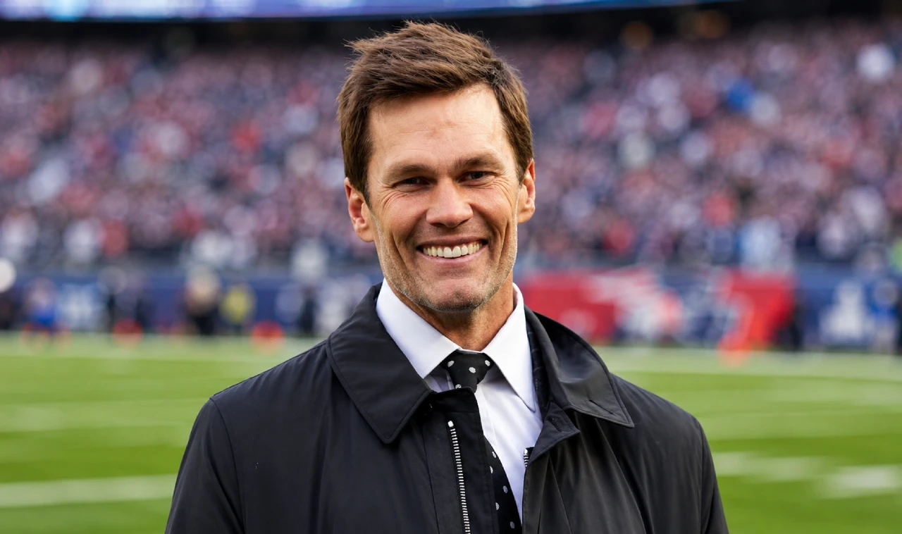 Tom Brady as a Fox Sports broadcaster with TB12 brand logo.