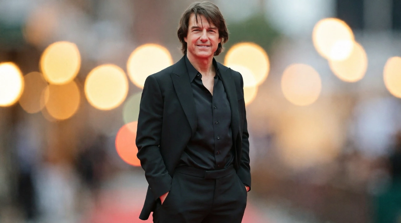Tom Cruise standing on a Hollywood movie set.