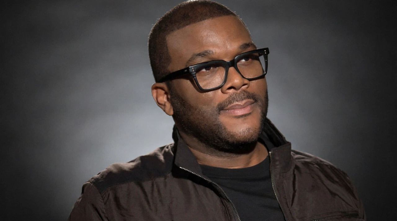 Tyler Perry standing inside his Hollywood film studio.