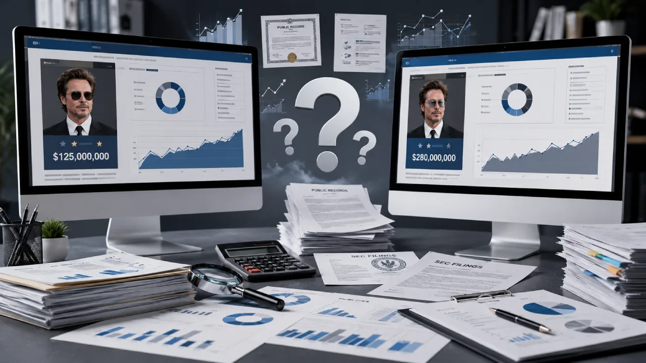 Comparison showing why celebrity net worth estimates vary between websites