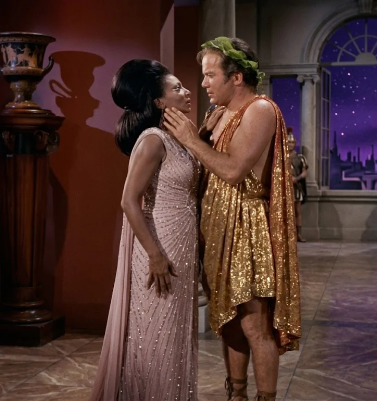 William Shatner and Nichelle Nichols in the first interracial kiss on Star Trek (1968)