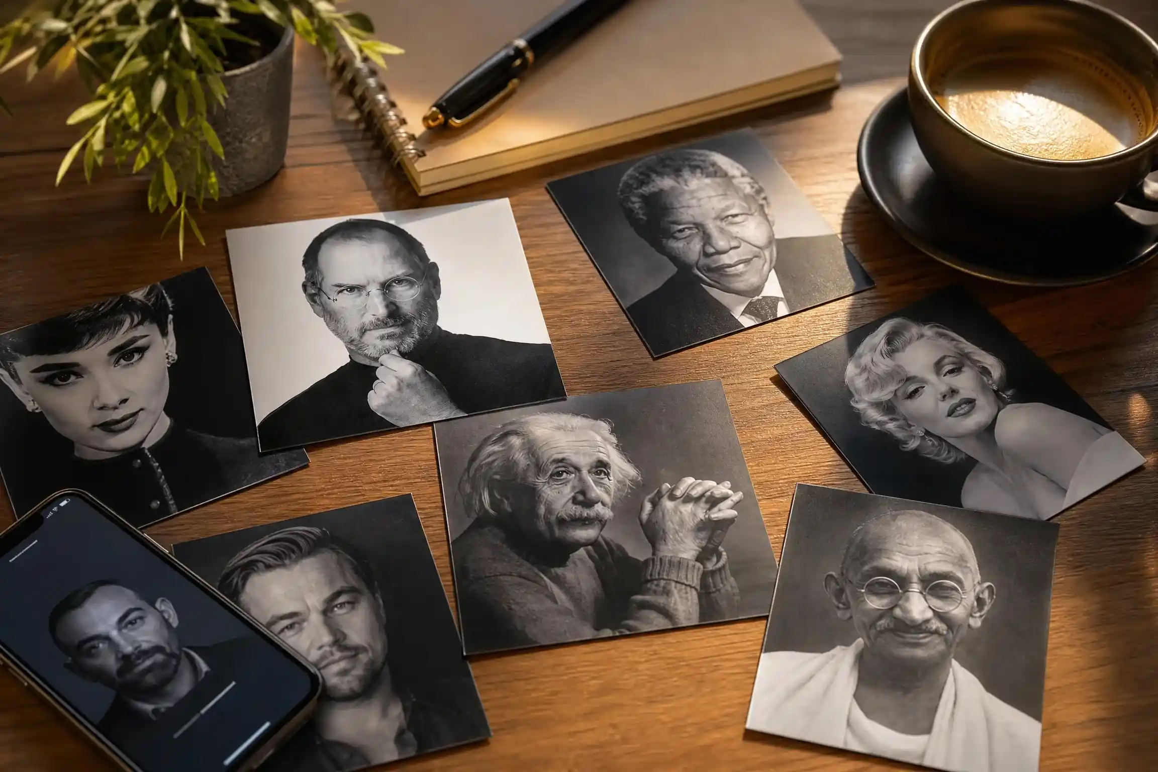 Best celebrity quotes collection with inspirational quote cards on a stylish desk