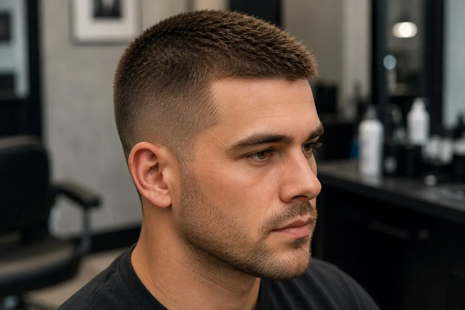 Man with textured hair on top and short sides