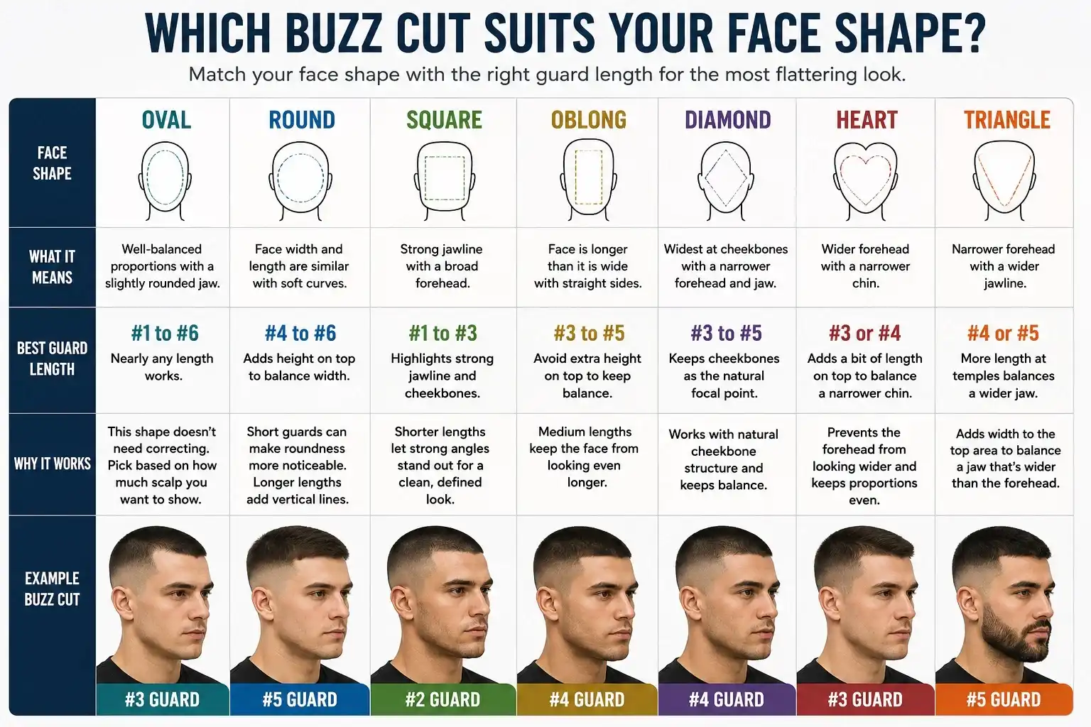 Chart matching haircut lengths to different face shapes