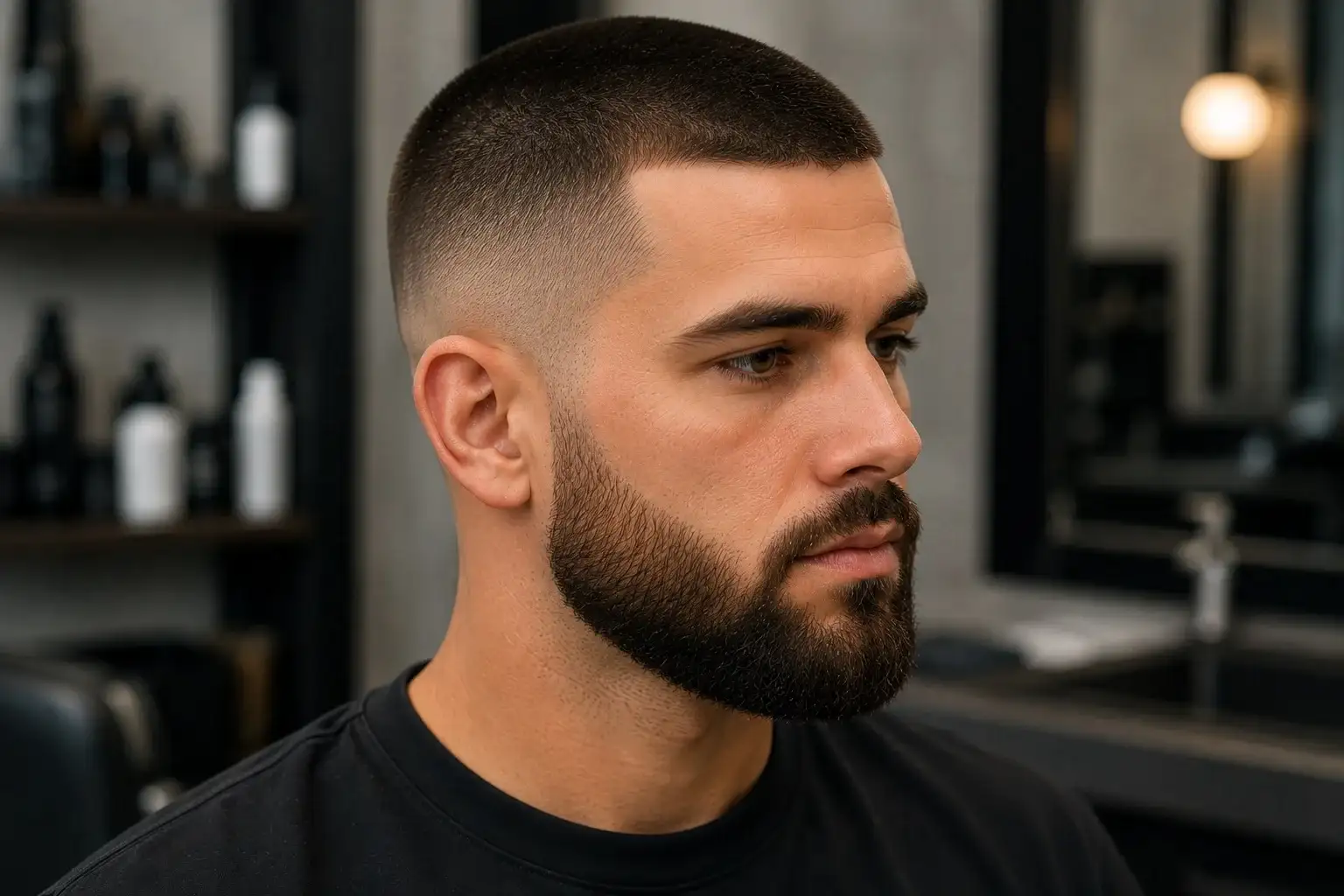Man with short hair and a well-groomed beard