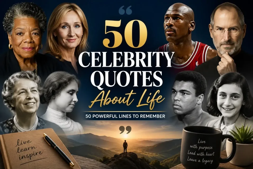 Celebrity Quotes About Life – 50 Powerful Lines to Remember Celebrity quotes about life featuring inspirational public figures and powerful life lessons on resilience, success, courage, kindness, and personal growth.