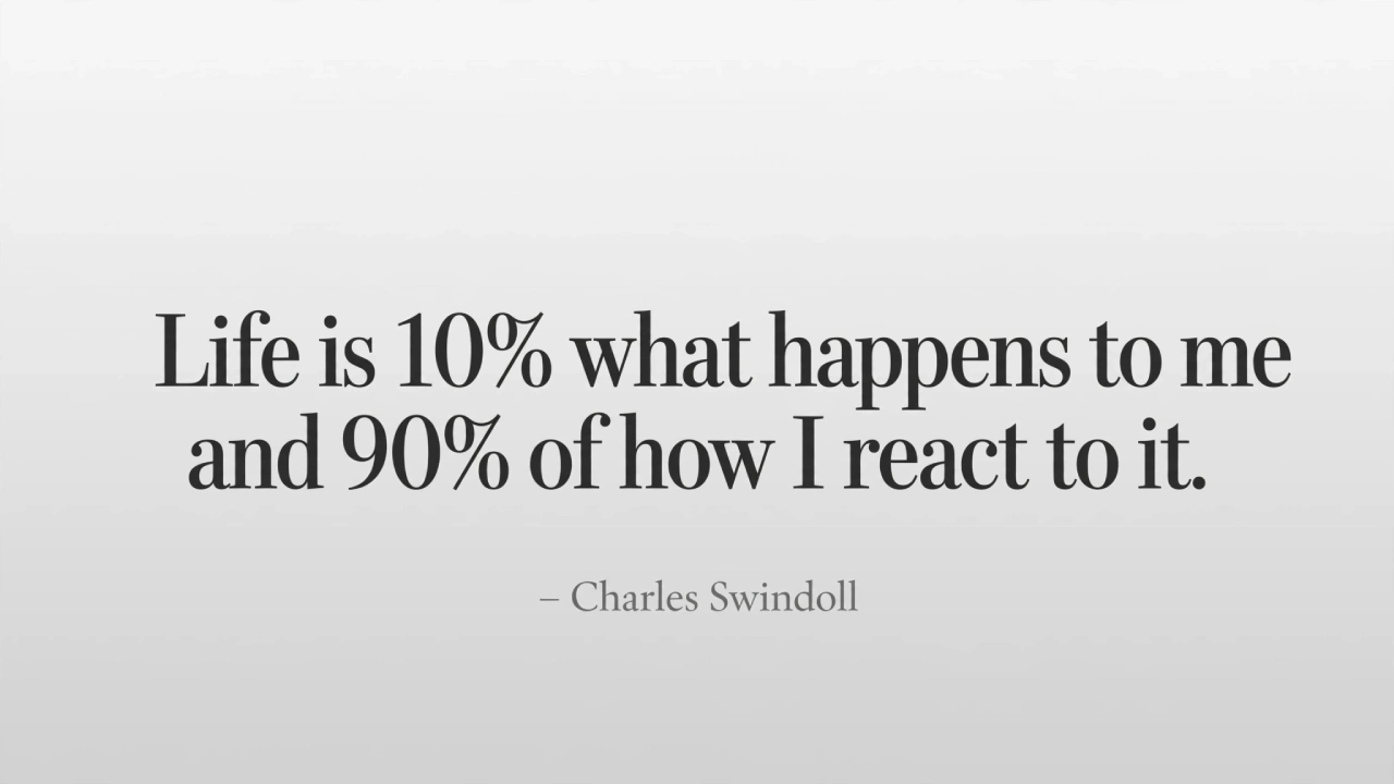 Charles Swindoll motivational picture quote about reacting to life