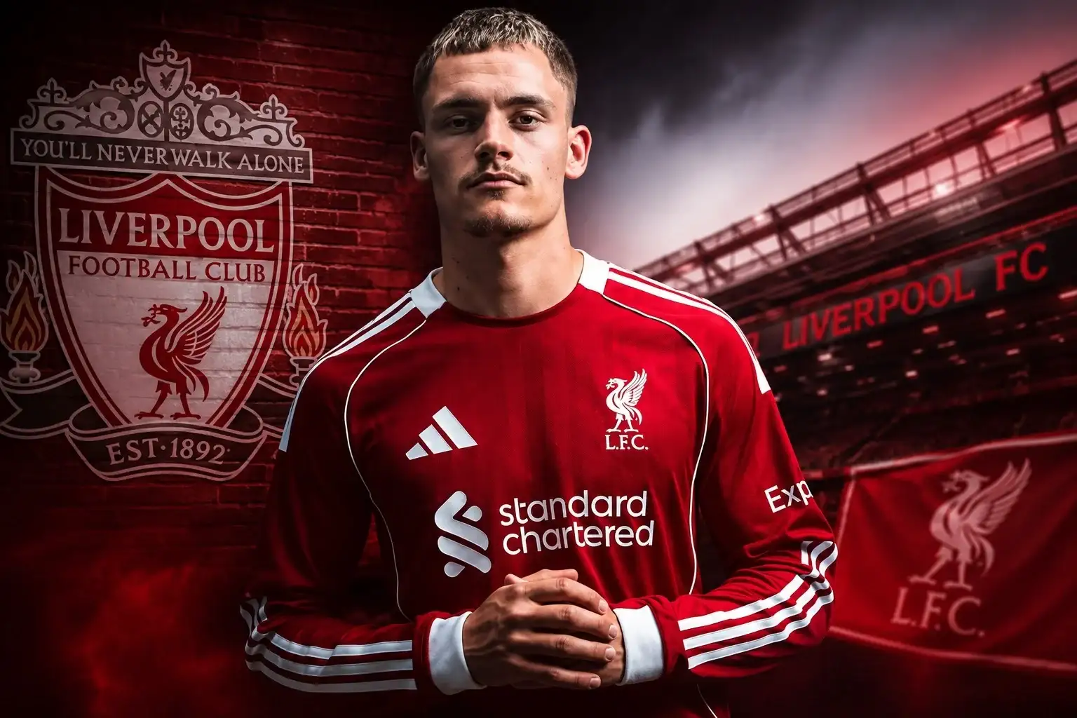 Florian Wirtz wearing a Liverpool jersey during his record transfer as fans discuss his net worth, salary, and earnings in 2026.
