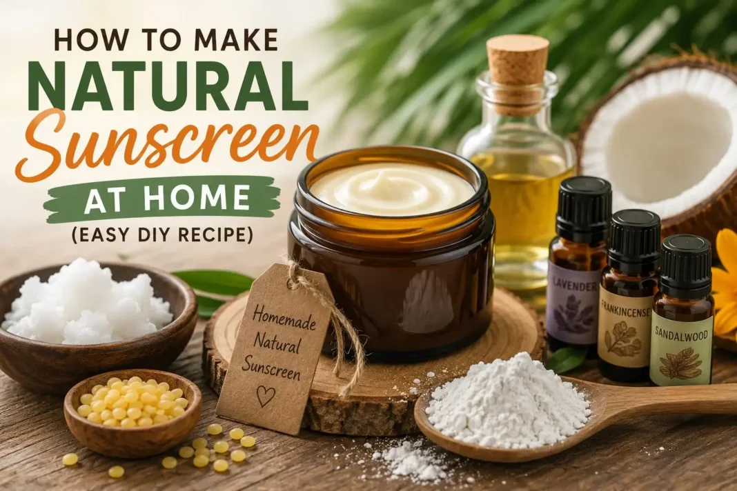 How to Make Natural Sunscreen at Home | Easy DIY Sunscreen Recipe How to make natural sunscreen at home using coconut oil, shea butter, beeswax, and non-nano zinc oxide in a DIY recipe.