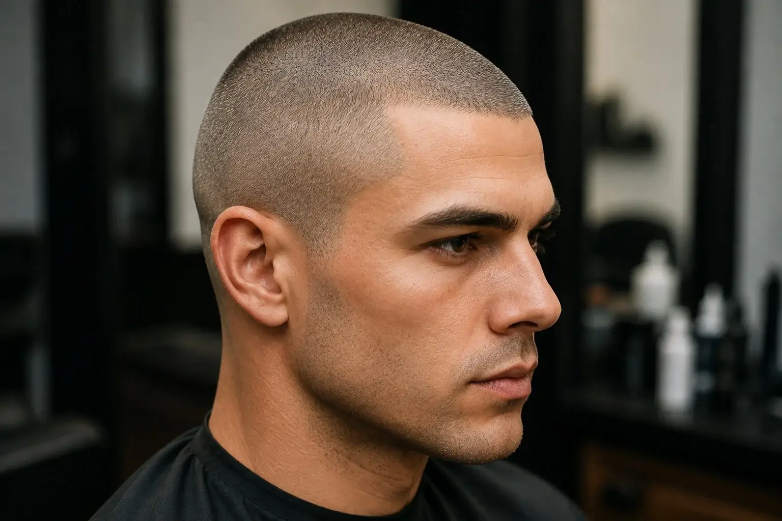 Close-up of an induction buzz cut using a number 0 guard