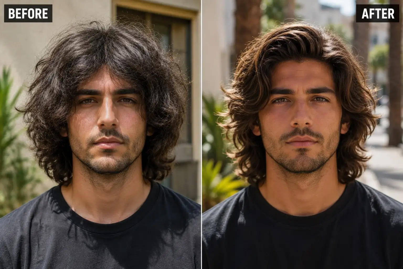 before and after long haircut for thick hair