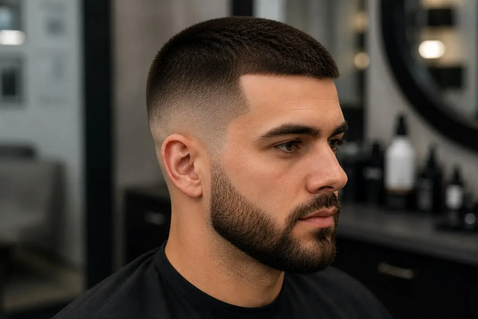 Man with a fade haircut and a trimmed beard