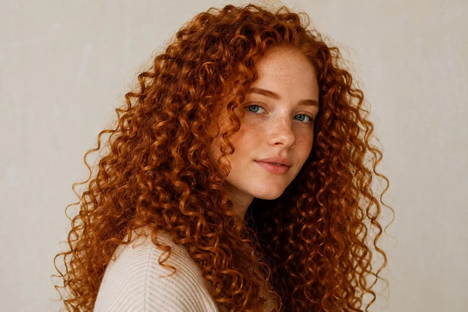 Natural red curly hair texture showing one of the rarest hair combinations in the world
