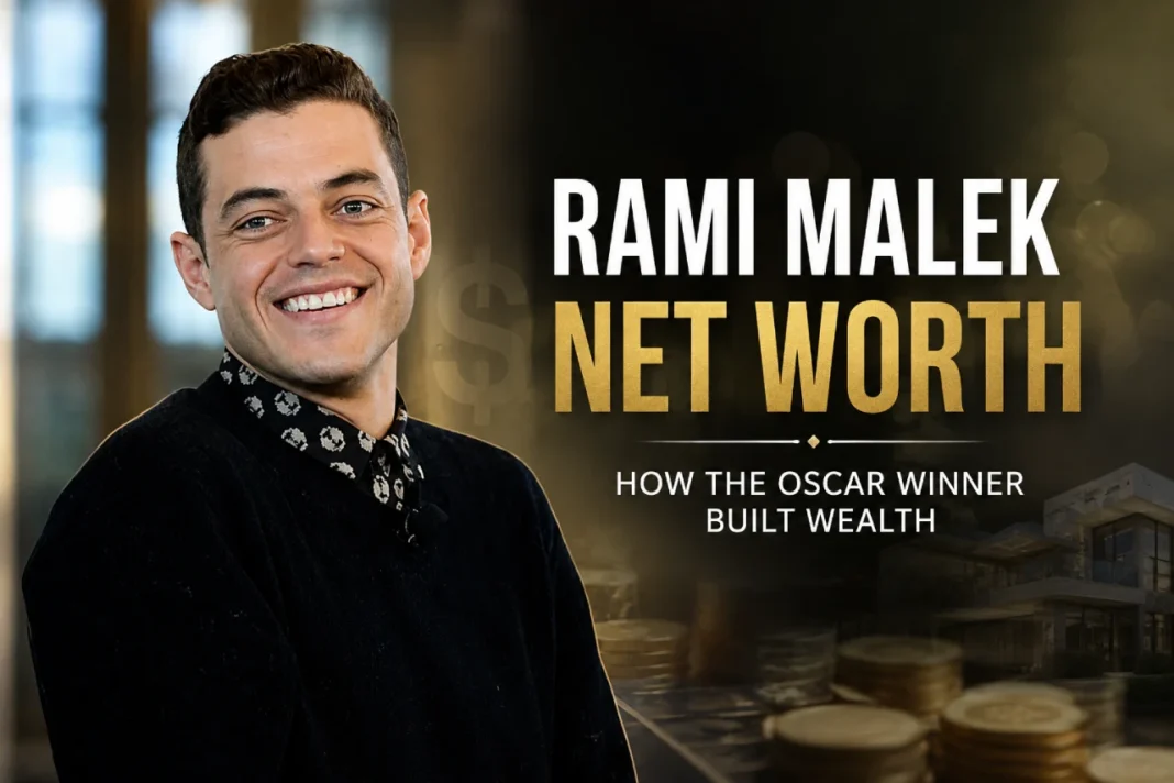 rami malek movies Rami Malek smiling in a professional setting for an article about his net worth and career wealth